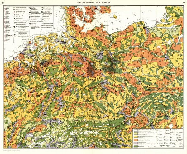 Mitteleuropa, Wirtschaft.  Alte Landkarte von 1960.