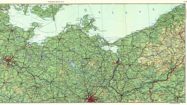 Norddeutschland.  Alte Landkarte von 1960.