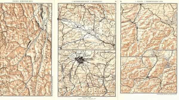 Schweiz, Österreich.  Alte Landkarte von 1960.