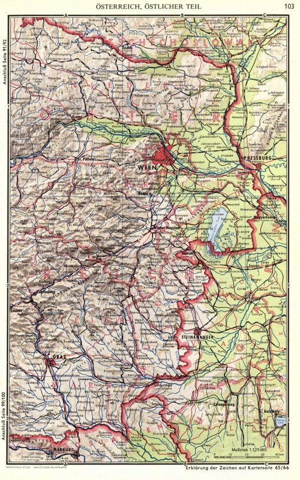 Österreich, östlicher Teil.  Alte Landkarte von 1960.