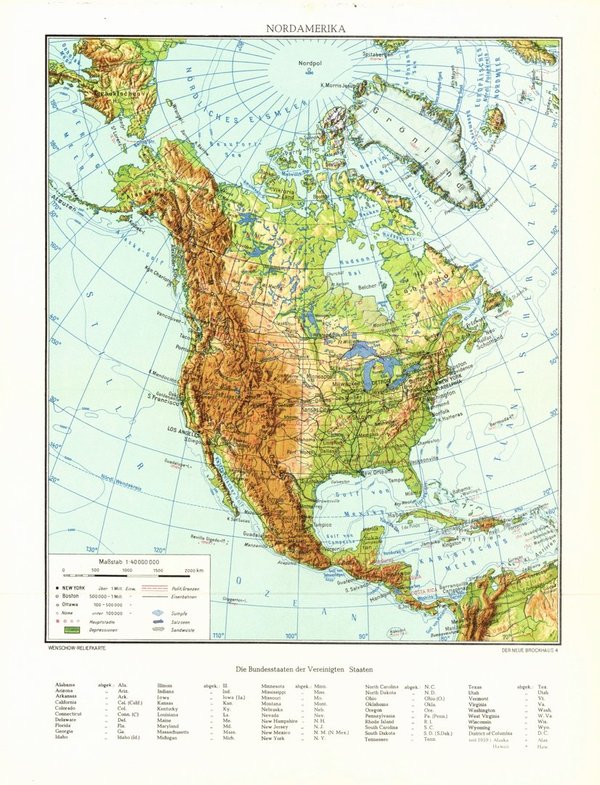 Nordamerika.  Alte Landkarte von 1960.
