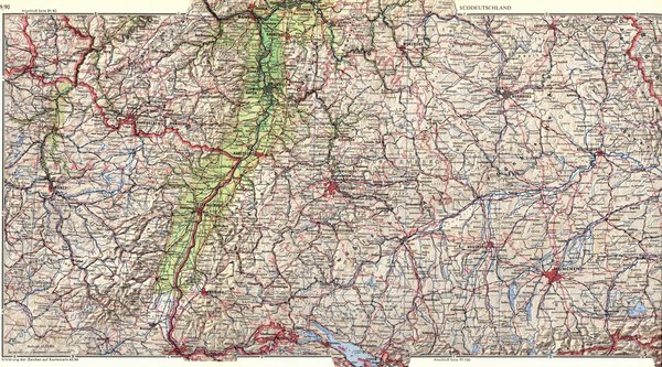 Süddeutschland.  Alte Landkarte von 1960.