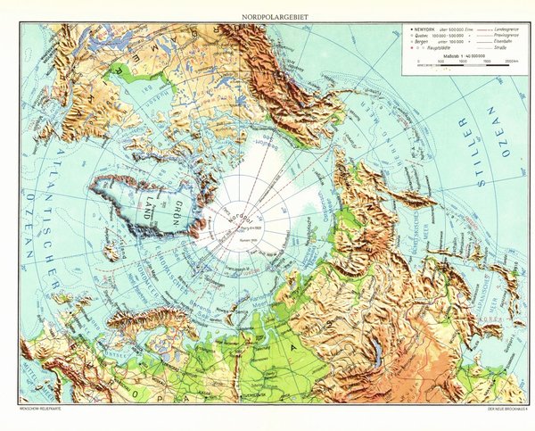 Nordpolargebiet.  Alte Landkarte von 1960.
