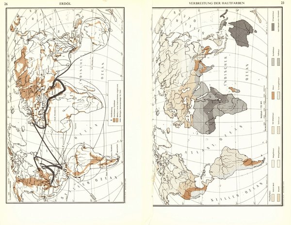 Weltreligionen.  Alte Landkarte von 1960.