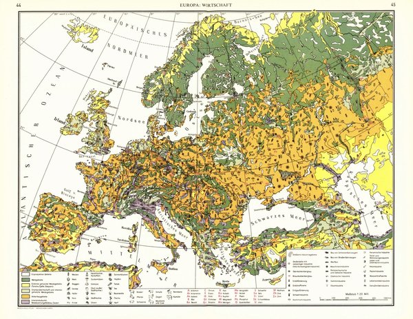 Europa, Wirtschaft.  Alte Landkarte von 1960.