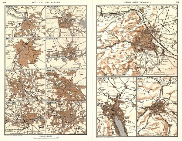 Belgien, Niederlande, Luxemburg.  Alte Landkarte von 1960.