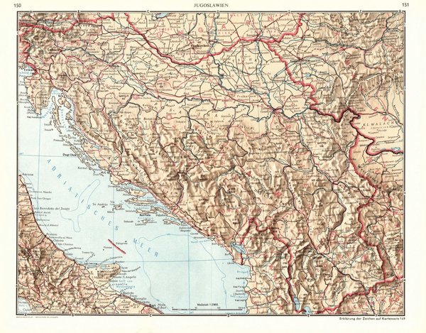 Jugoslawien.  Alte Landkarte von 1960.