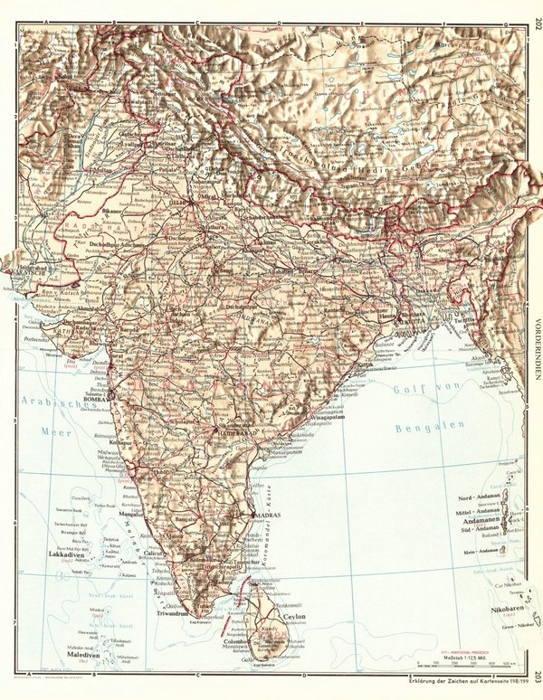 Vorderindien.  Alte Landkarte von 1960.