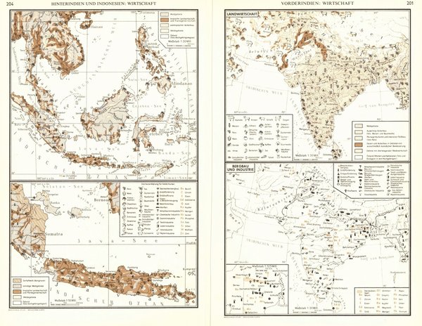 Vorderindien.  Alte Landkarte von 1960.