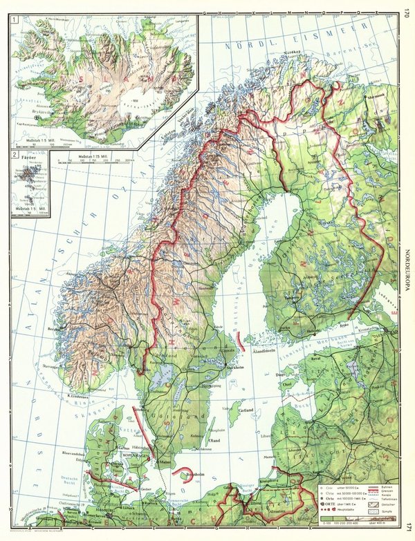 Nordeuropa.  Alte Landkarte von 1960.