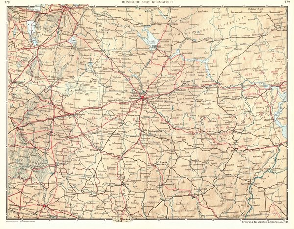 Russische SFSR, Kerngebiet.  Alte Landkarte von 1960.