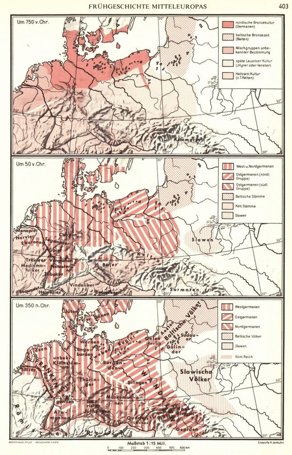Germanische Reichsbildungen.  Alte Landkarte von 1960.