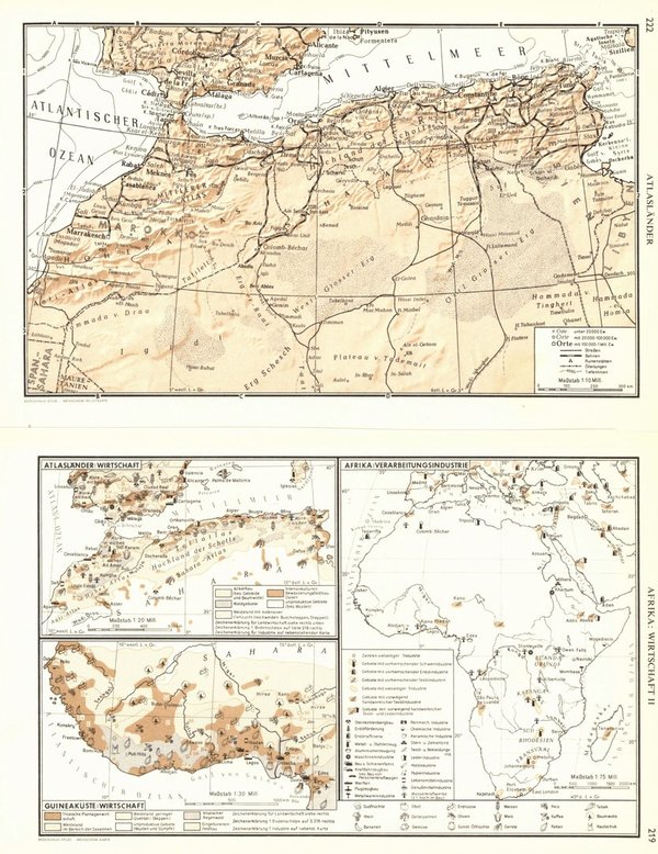 Nord- und Westafrika.  Alte Landkarte von 1960.