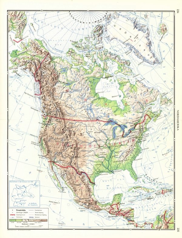 Nordamerika, Grenzen.  Alte Landkarte von 1960.