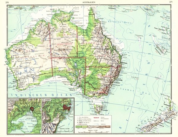 Australien.  Alte Landkarte von 1960.