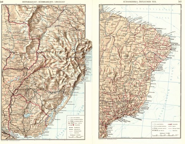 Südamerika, südlicher Teil, Ländergrenzen.  Alte Landkarte von 1960.