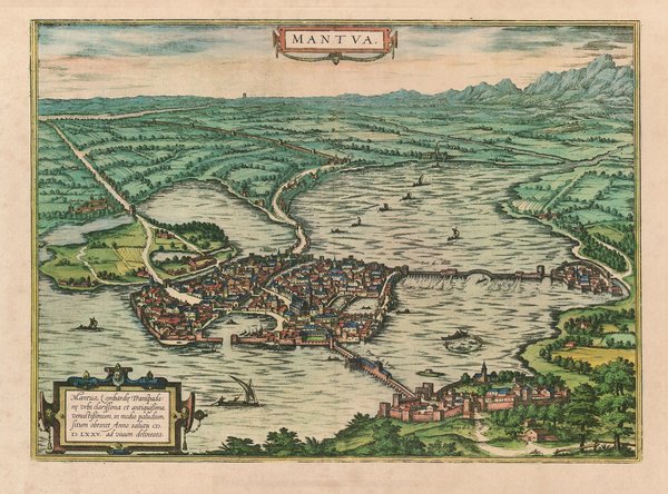 Mantua (im Jahre 1575), Lombardei. Faksimile von 1966. 41x56 cm. Historische Städteansicht.