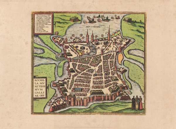 La Rochelle (im Jahr 1574) Gallien. ca. 56x41 cm. Faksimile v.1966 /  Städteansicht