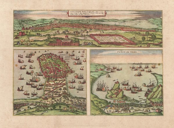 Tunis (im Jahr 1535) mit El Kef (1551) u. Gomera (um 1570). Faksimile von 1966. 41x56. Städteansicht