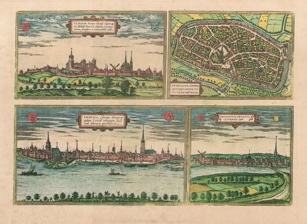 Kleve, Duisburg, Emmerich, Genappe (um 1600) ca. 56x41 cm. Faksimile v.1966. Städteansicht