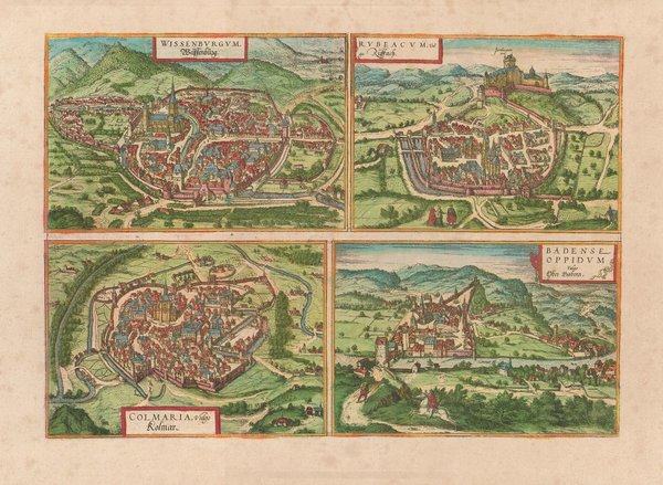 Weissenburg, Ruffach, Kolmar, Baden (im Jahr 1550) ca. 56x41 cm. Faksimile v.1966. Städteansicht