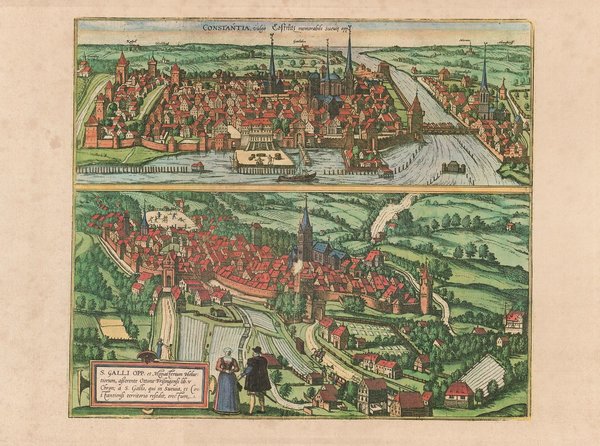 St. Gallen und Konstanz (um 1545). Faksimile von 1966. 41x56 cm. Städteansicht