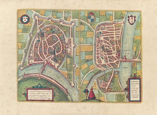 Grenoble und Romans, Frankreich (um 1575), Faksimile von 1968. Städteansicht
