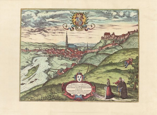 Landshut, Bayern, Deutschland (um 1578), Faksimile von 1968. Städteansicht