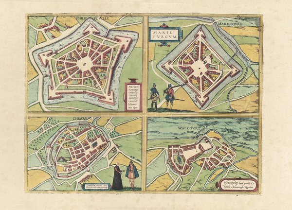 Philippeville, Marienbourg, Chimay, Walcourt, Belgien (im 16. Jhd.), Faksimile v. 1968 Städteansicht