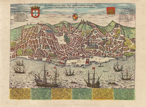 Lissabon (im 16. Jhd.), Portugal.  ca. 56x41 cm, Karte, Druck v. 1969. Städteansicht
