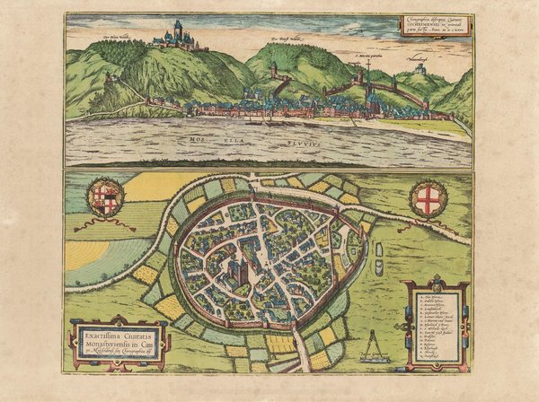 Cochem an der Mosel und Münstermaifeld (im Jahr 1576) ca. 56x41 cm, Faksimile v. 1969 Städteansicht