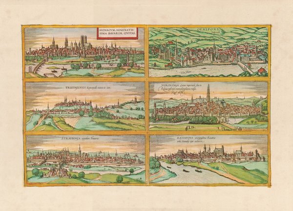 München, Nördlingen, Straubing Innsbruck (um 1600) ca. 55x41 cm,  Faksimile v. 1965. Städteansicht