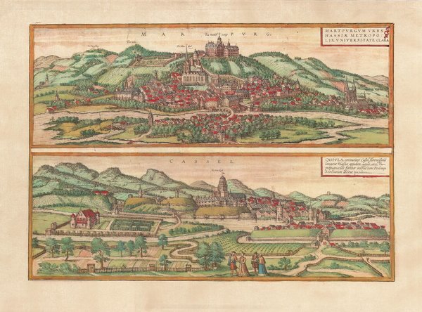 Kassel und Marburg (um 1600) Faksimile v. 1965. Städteansicht. ca. 55 x 41 cm