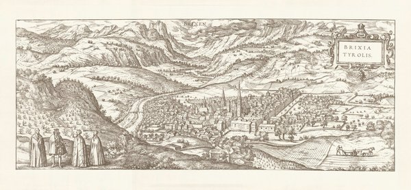 Brixen.  Faksimile von 1970. Alte Städteansicht. 64x30 cm.