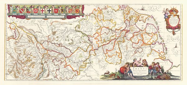 Rheinlauf (Blaeu, 1663).  Faksimile von 1969. Alte Kartenansicht. 90x42 cm.