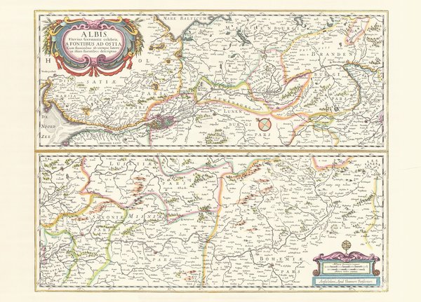 Elbe Flußlauf (Janssonius 1657).  Faksimile von 1969. Alte Kartenansicht. 60x42 cm.
