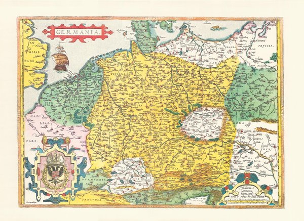 Deutschland (Ortelius, 1595).  Faksimile von 1969. Alte Kartenansicht. 60x42 cm.