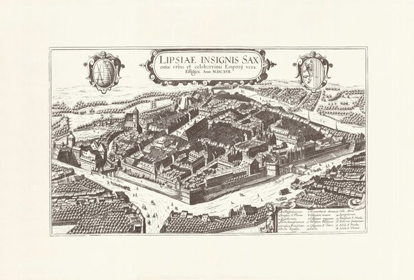 Leipzig (1671, Braun-Hogenberg).  Faksimile von 1969. Alte Städteansicht. 60x42 cm.
