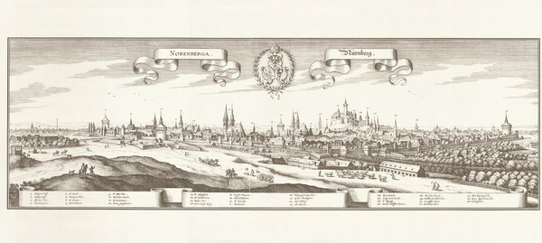 Nürnberg (1648, Merian) .  Faksimile von 1969. Alte Städteansicht. 86 x 30 cm.