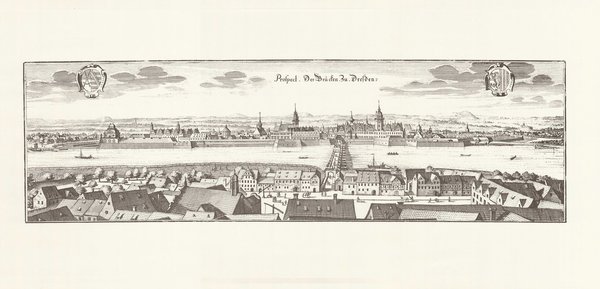 Dresden (1650, Merian). Faksimile von 1969. Alte Städteansicht. 64x30 cm.