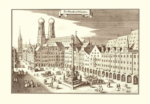 Der Markt zu München (1633, Merian). Faksimile von 1969. Alte Städteansicht. 43x30 cm.