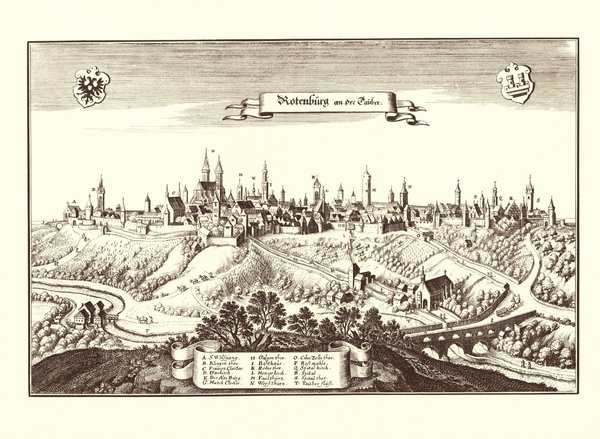 Rotenburg ob der Tauber (1648, Merian). Faksimile von 1969. Alte Städteansicht. 43x30 cm.