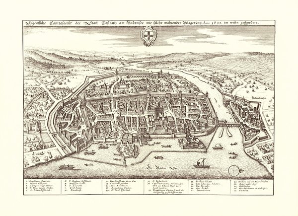 Konstanz (1643, Merian). Faksimile von 1969. Alte Städteansicht. 43x30 cm.