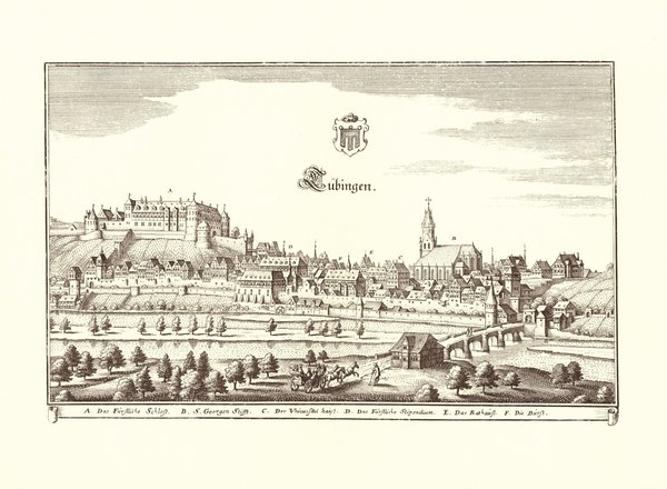 Tübingen (1643, Merian). Faksimile von 1969. Alte Städteansicht. 43x30 cm.