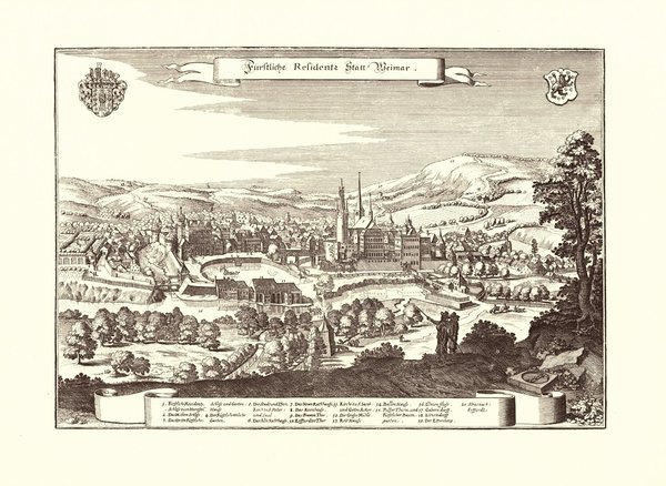 Weimar (1650, Merian). Faksimile von 1969. Alte Städteansicht. 43x30 cm.