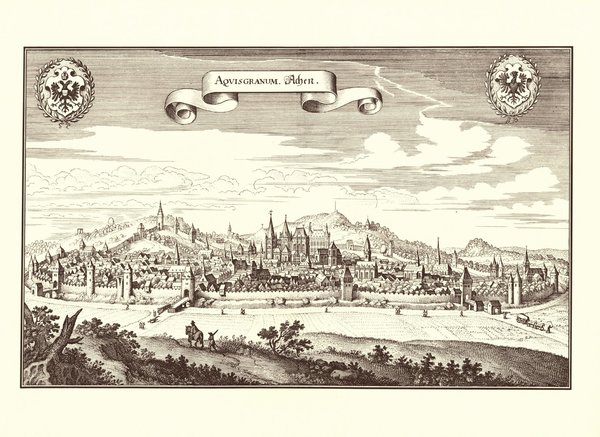 Aachen (1674, Merian). Faksimile von 1969. Alte Städteansicht. 43x30 cm.