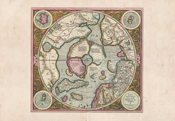 Nordpolargebiete. Faksimile einer Karte aus dem Atlas Mercator (1595). ca. 62x43 cm
