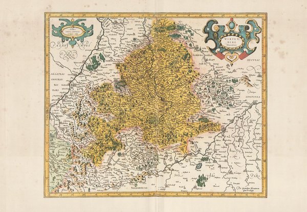 Herzogtum Württemberg. Faksimile einer Karte aus dem Atlas Mercator (1595). ca. 62x43 cm