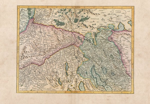 Zürich und Basel. Faksimile einer Karte aus dem Atlas Mercator (1595). ca. 62x43 cm