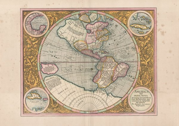Amerika oder Neu-Indien. Faksimile einer Karte aus dem Atlas Mercator (1595). ca. 62x43 cm